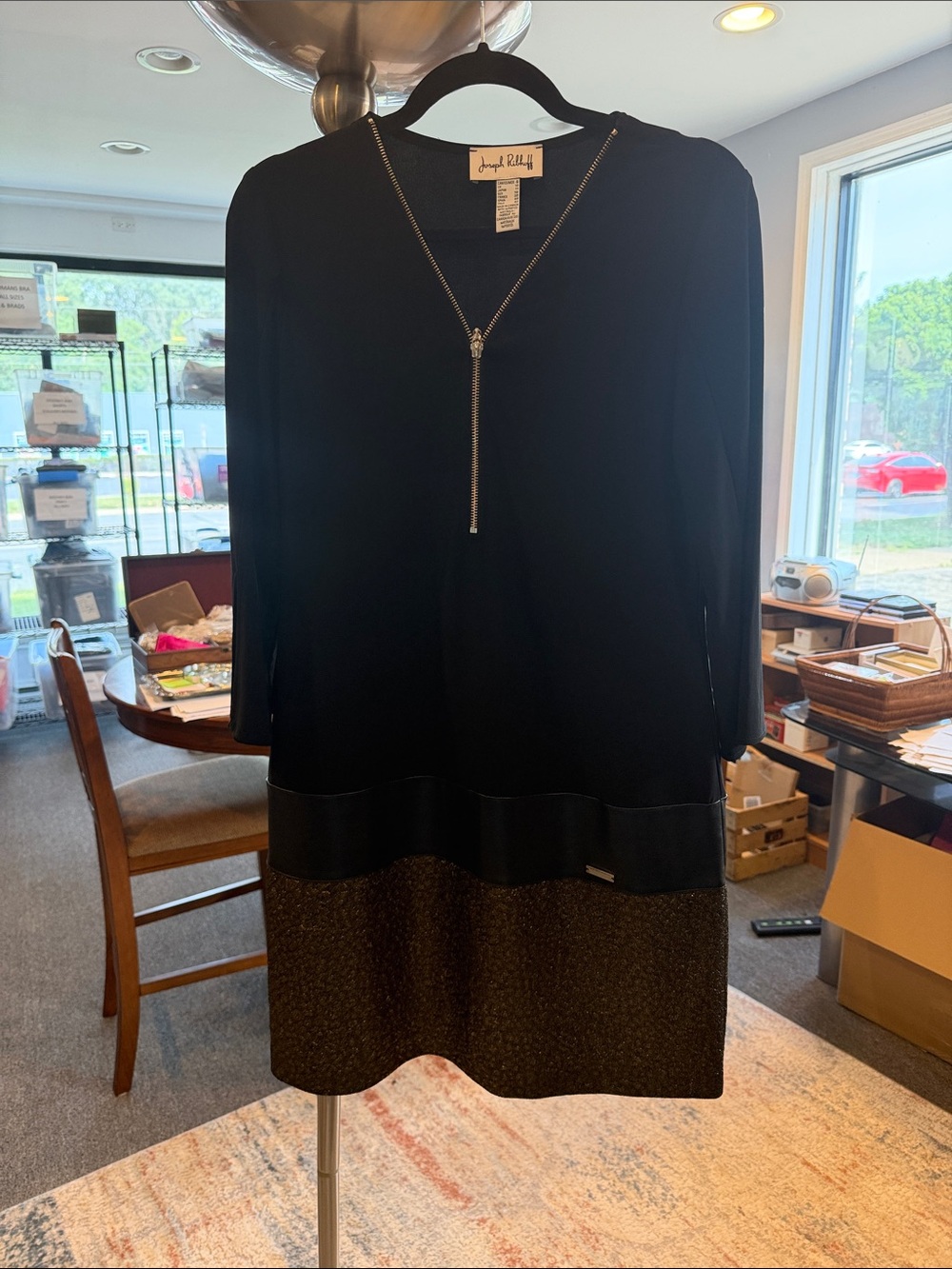 Joseph Ribkoff Black V-Neck Long Sleeve Dress Metallic Hem Detail 8 dinner date